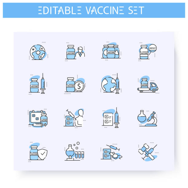 коронавирусная вакцина линии значки набор. редактируемые - animal rights organization stock illustrations