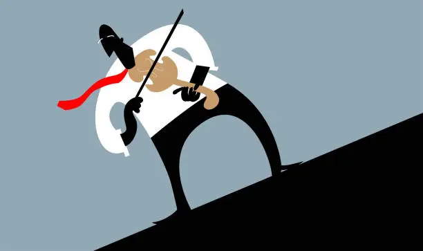 Vector illustration of Businessman in trouble playing violin