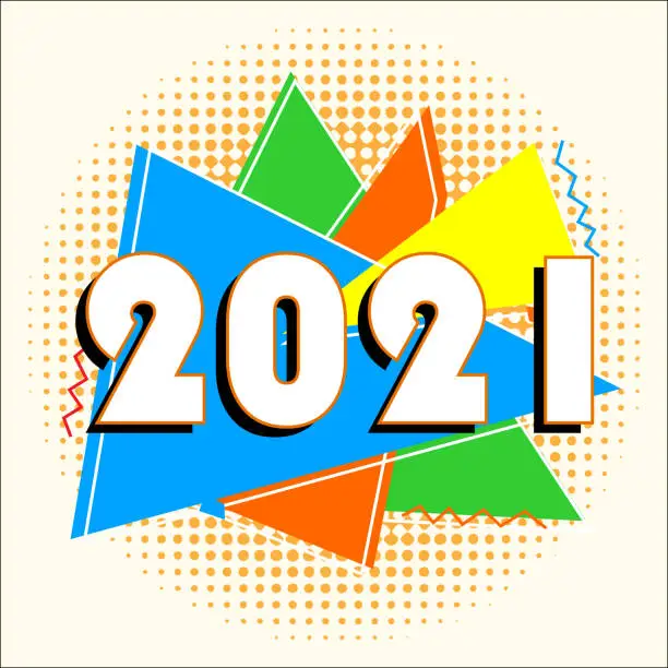 Vector illustration of New Year 2021 Poster in Retro Design Style.