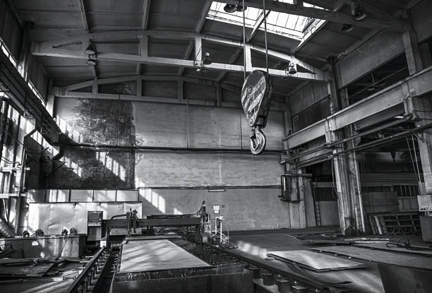 industrial machinery Factory with industrial machinery. Black and white view. Horizontal view metal industry photos stock pictures, royalty-free photos & images