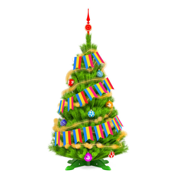 Christmas tree with pansexual Xmas pennant flags, 3D rendering isolated on white background