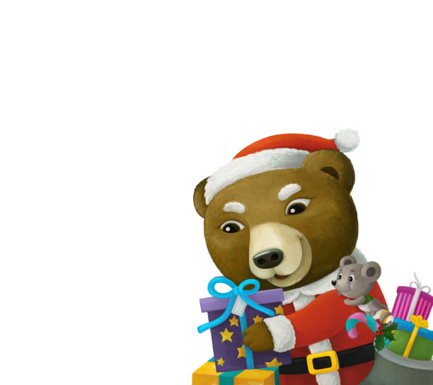istock cartoon scene with animal santa claus bear with presents christmas frame - illustration 1290765142