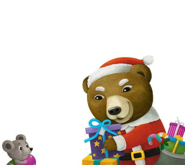 istock cartoon scene with animal santa claus bear with presents christmas frame - illustration 1290765165
