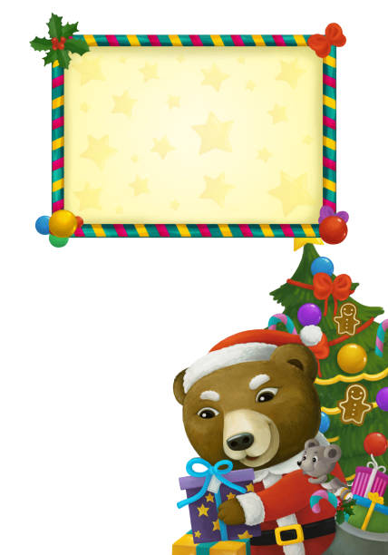 istock cartoon scene with animal santa claus bear with presents christmas frame on white background - illustration 1290768318