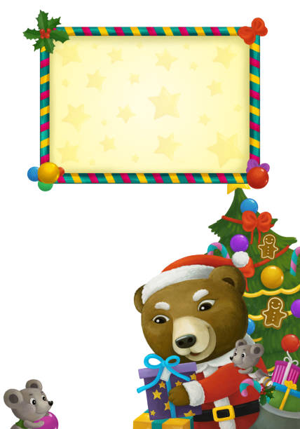 istock cartoon scene with animal santa claus bear with presents christmas frame on white background - illustration 1290768327