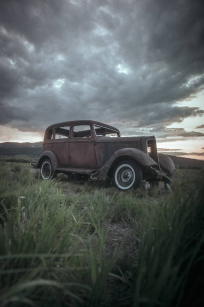 istock Vintage car in North American wilderness 1290769381