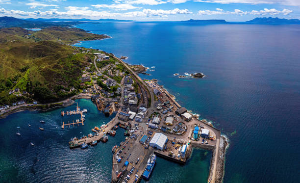 aerial view of mallaig, a port in lochaber, on the west coast of the highlands of scotland - mallaig imagens e fotografias de stock