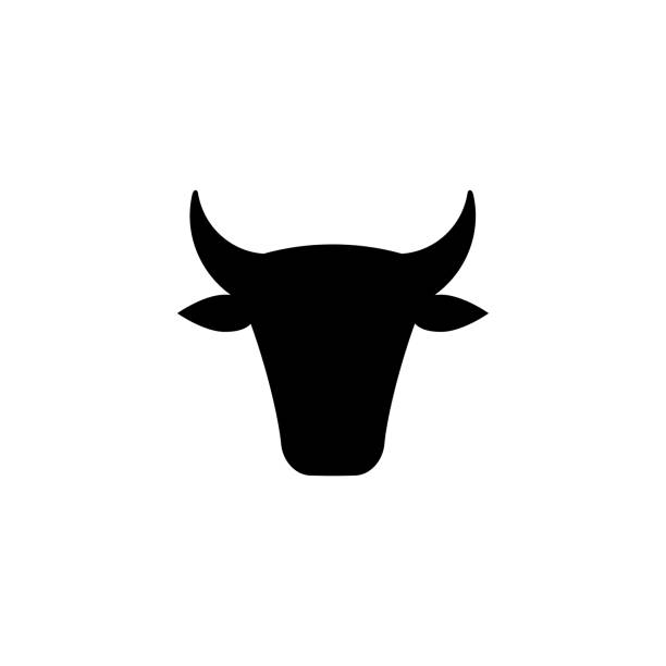 illustrazioni stock, clip art, cartoni animati e icone di tendenza di icona silhouette testa toro piatta vettoriale - ox head