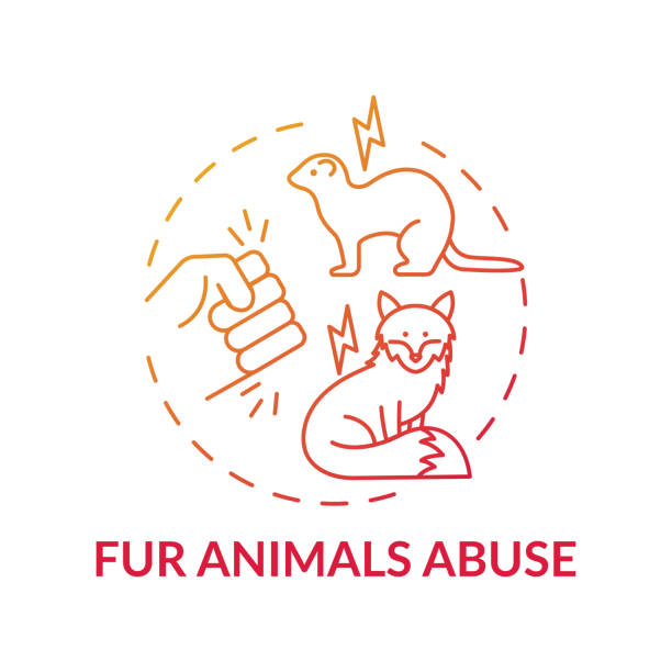 Fur animals abuse red gradient concept icon Fur animals abuse red gradient concept icon. Harm to fox. Mink coat. Animal abuse. Wildlife conservation. Fur factory idea thin line illustration. Vector isolated outline RGB color drawing mink fur stock illustrations