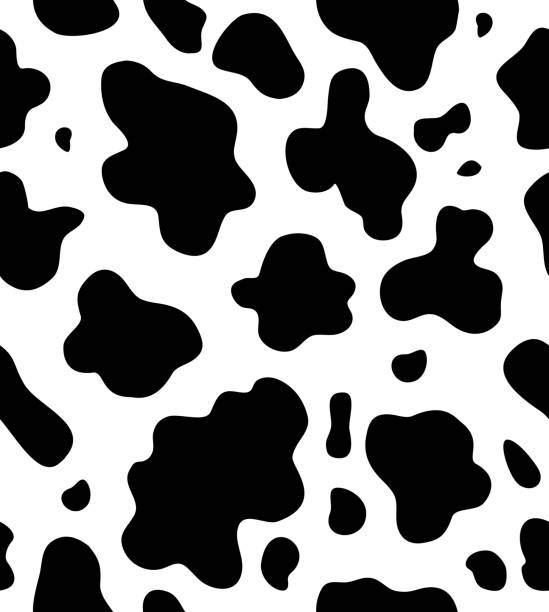 illustrazioni stock, clip art, cartoni animati e icone di tendenza di modello vettoriale senza cuciture di stampa di pelliccia di mucca nera - cute cow vector animal