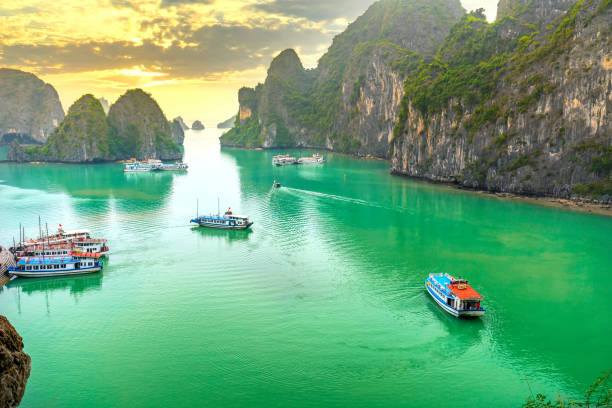 istock Dreamy sunset landscape Halong Bay, Vietnam 1290787865