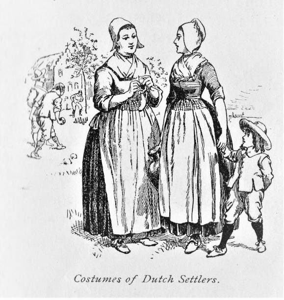 dutch women & children, ameryka kolonialna - dutch colonial stock illustrations