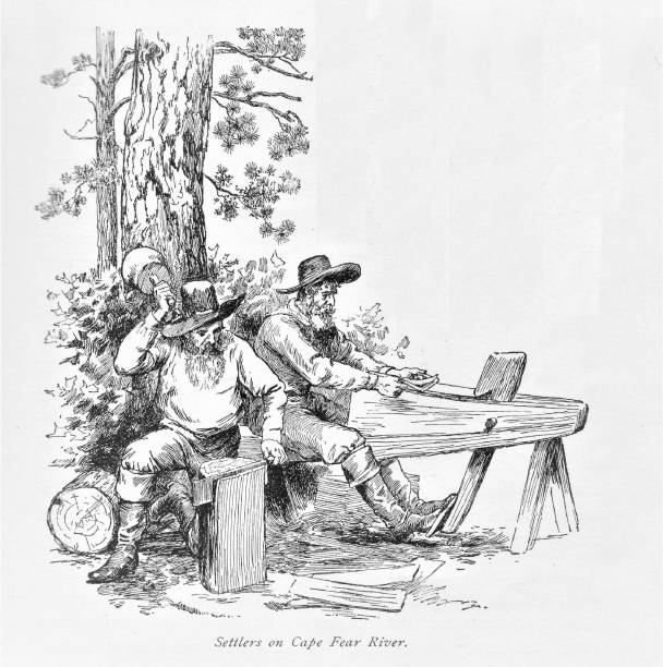 ilustrações de stock, clip art, desenhos animados e ícones de settlers in cape fear, north carolina, colonial america - cape fear