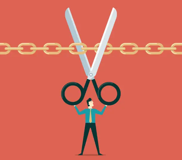 Vector illustration of businessman cut the chain