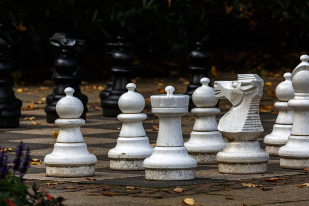 grandi scacchi in un parco - gameplan foto e immagini stock