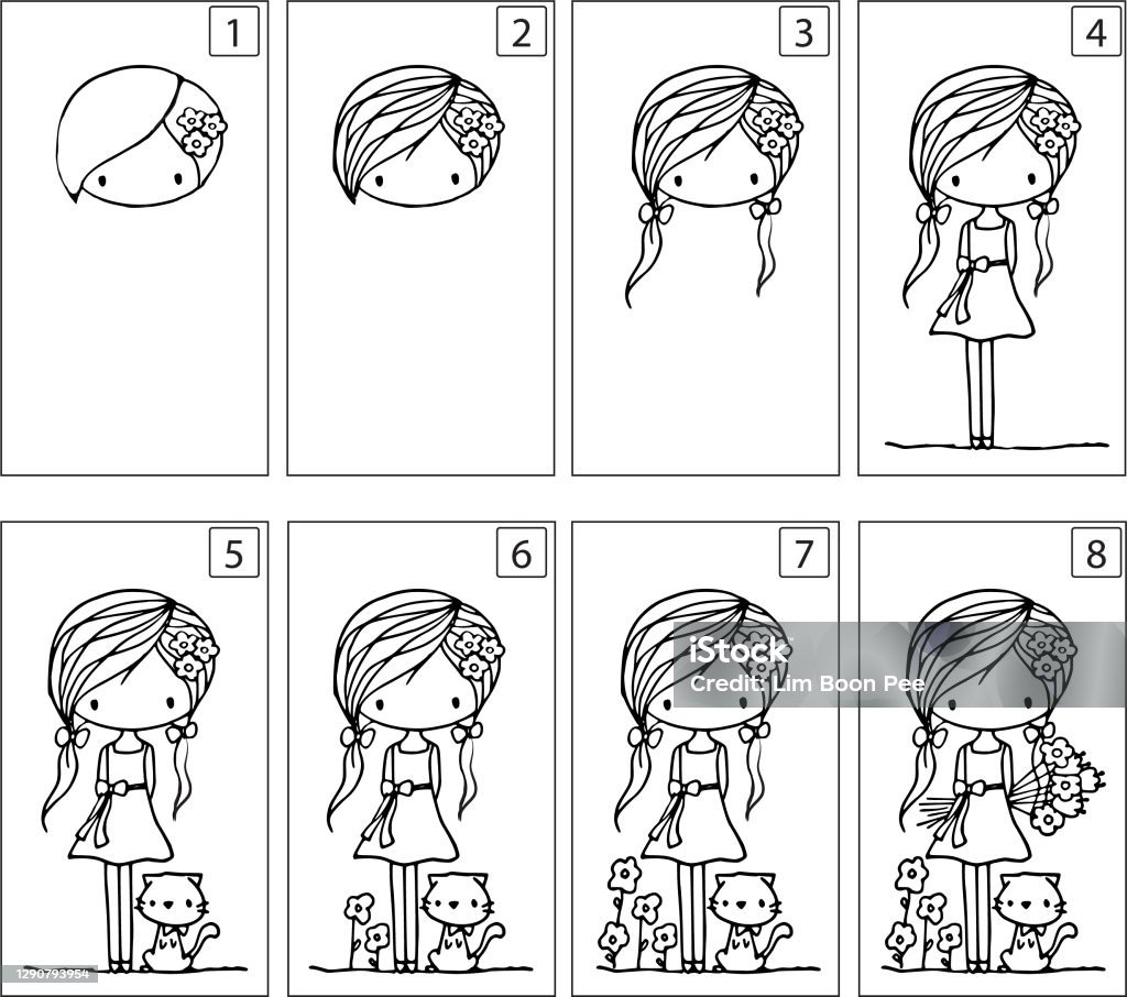 Cartoon Step File Vector Cartoon Drawing Step By Step Stock Illustration - Download Image ...