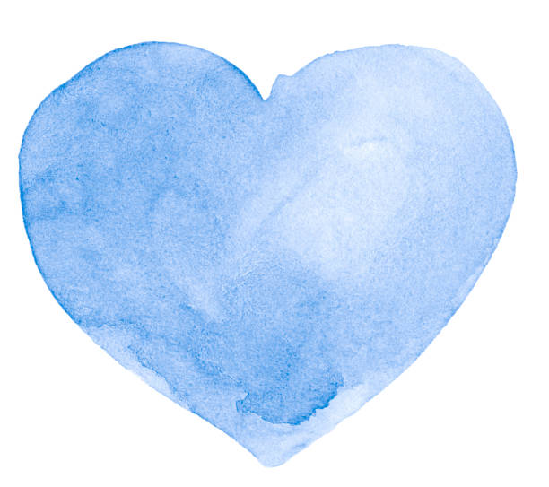 青い水彩ハートの形、明確な境界線と自然なスプラッシュと背景。スカイカラーの水彩ブラシの汚れ。スペースをコピーします。 - heart shape paper textured pastel colored ストックフォトと画像