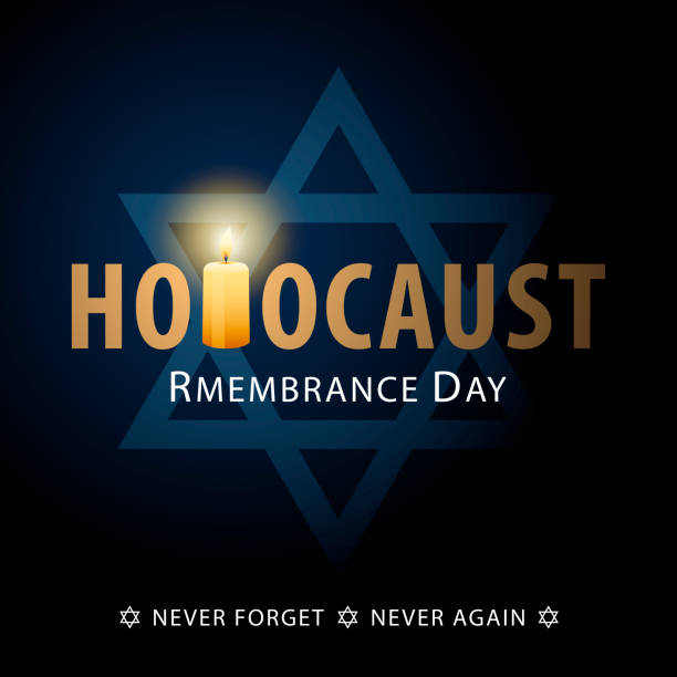 Holocaust Remembrance Day Commemoration The commemoration of Holocaust Remembrance Day, remembering the holocaust tragedy of Jews that occurred during the Second World War with candle igniting the blue background with Star of David nazism stock illustrations
