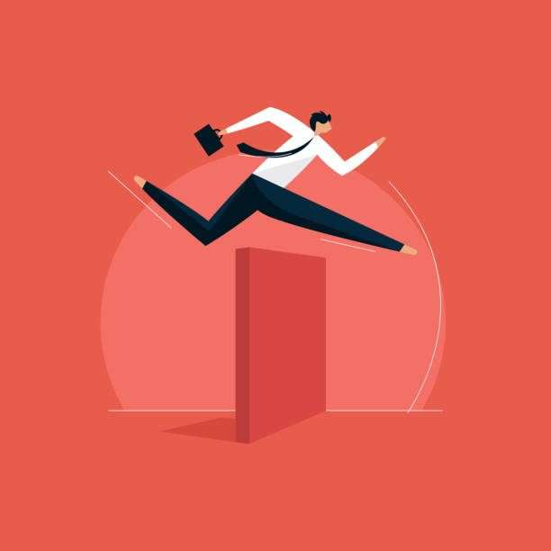 ilustrações, clipart, desenhos animados e ícones de empresário saltando sobre o conceito de obstáculo - hurdle competition hurdling vitality