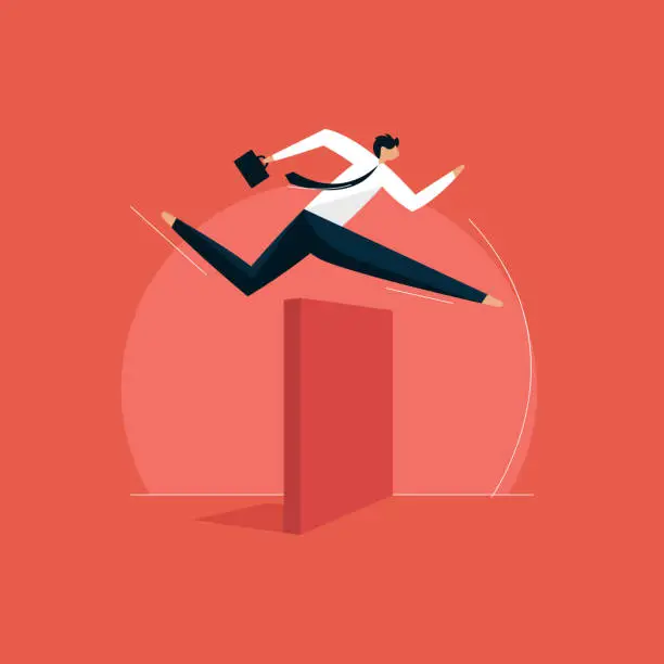Vector illustration of Businessman jumping over hurdle concept