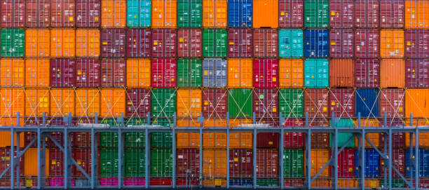 Stack of containers, Containers box from cargo freight ship for global business comeecial logistic import export international worldwide, Container ship loading shipping cargo freight.