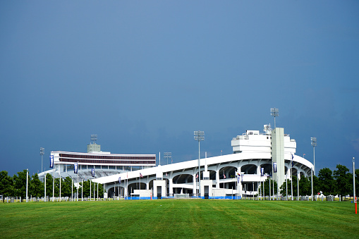 The Liberty Bowl Stadium under a stormy sky. Memphis, TN. August 2019.