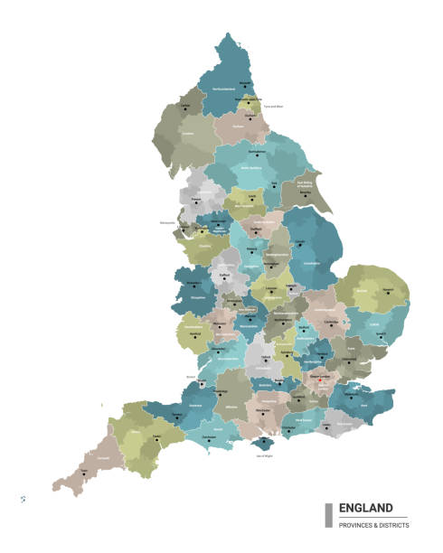 england higt detaillierte karte mit unterteilungen. verwaltungskarte von england mit kreisen und städten namen, gefärbt nach bundesstaaten und verwaltungsbezirken. vektor-illustration. - essex stock-grafiken, -clipart, -cartoons und -symbole