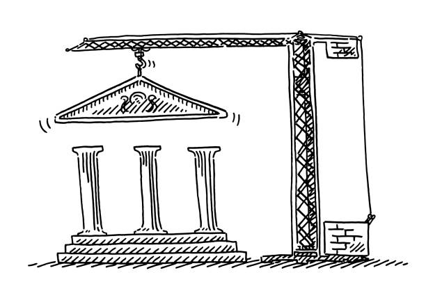 банковское здание символ строительной площадки рисунок - cornerstone stability stone construction site stock illustrations