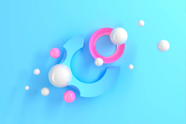istock Abstract three-dimensional background of many circles with round cutouts with a stylized display of the planet and satellites on blue background. 3D illustration 1290836424