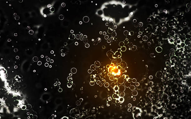 ilustração de células laranja brilhantes, brilhantes e transparentes no fundo traseiro escuro. - immune cell - fotografias e filmes do acervo