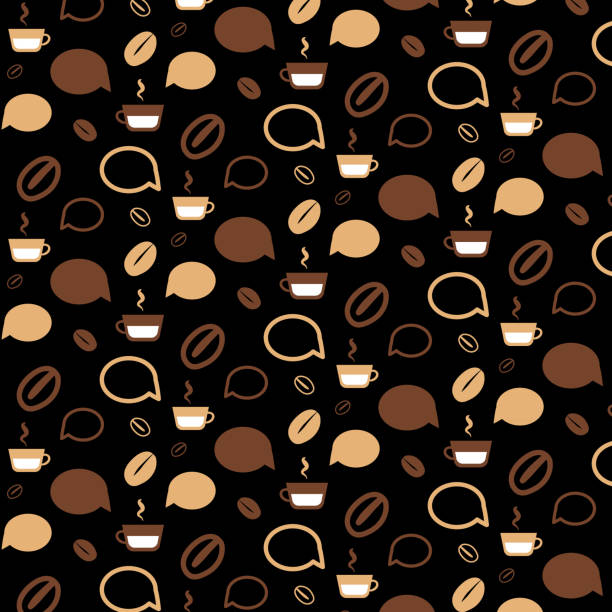 nahtloses muster von kaffee, vektor hintergrund schwarz. wiederholte dunkelbraune textur für café-menü, shop-packpapier. - coffee aromatherapy black black coffee stock-grafiken, -clipart, -cartoons und -symbole