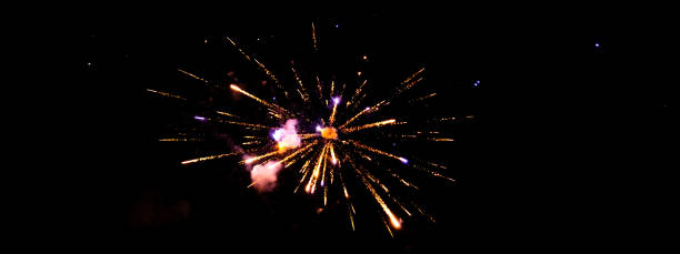 istock Firework exploding in the dark night sky to celebrate the new year. Colorful fireworks emitting sparks. New Years Eve Celebration. Particle Effect, Glowing, Blazing, Twinkling, Glistening. 1290853264
