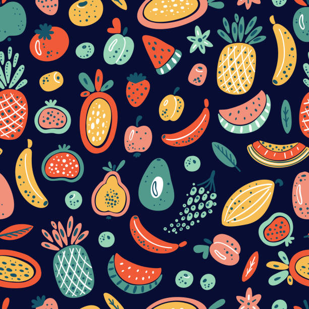 Cartoon Fruits And Berries Vector Seamless Pattern Colorful Fruit Wallpaper  Healthy Summer Food Background Stock Illustration - Download Image Now -  iStock