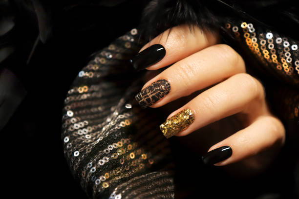 istock Holiday manicure on long square nails 1290859535
