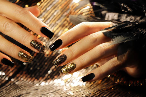 istock Holiday manicure on long square nails 1290859542