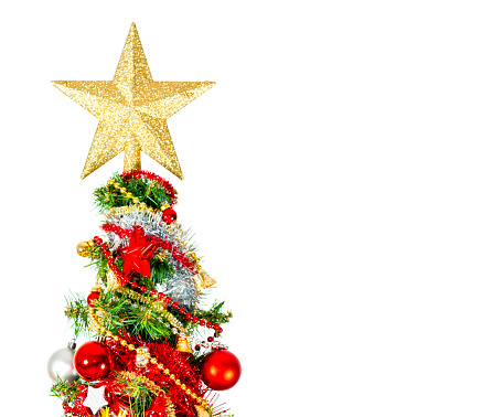 Close up Christmas tree on isolated white background