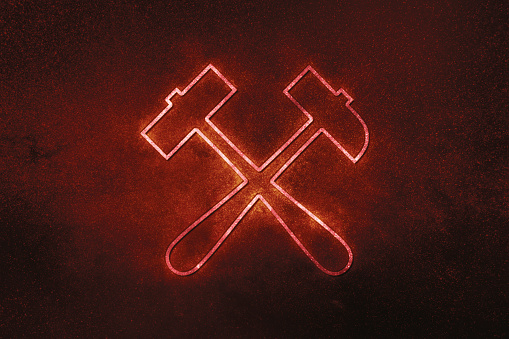 Hammer and pick Symbol, Mining Sign, Red Symbol