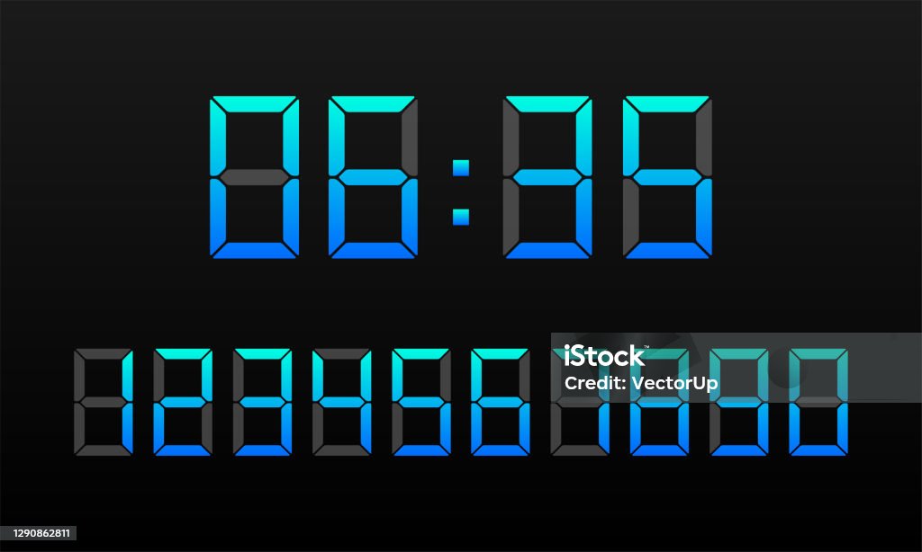Blue Numbers Time Blue Vector Clock Digital Numbers On A Dark Display Stock Illustration ...