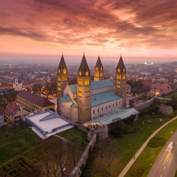 beautiful aerial view of Church in Pecs