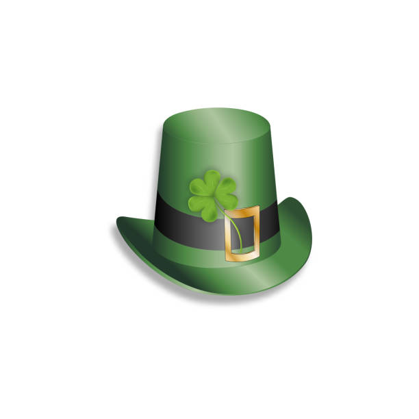 ilustrações, clipart, desenhos animados e ícones de o chapéu verde de st.patrick com folhas irlandesas de shamrock. folhas de trevo vetorial de malha 3d, isolado no fundo branco, símbolo irlandês boa sorte, design simples para o site, loja, revista e promoções - clover leaf green spirituality