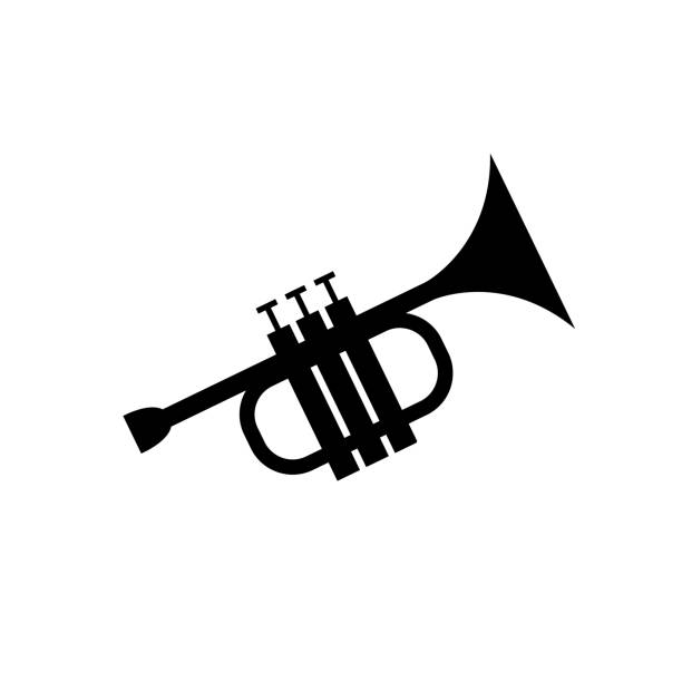 ilustraciones, imágenes clip art, dibujos animados e iconos de stock de icono de trompeta silueta aislar fondo blanco. - bugle trumpet jazz music