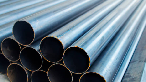 istock steel tube in construction site. 1290869714