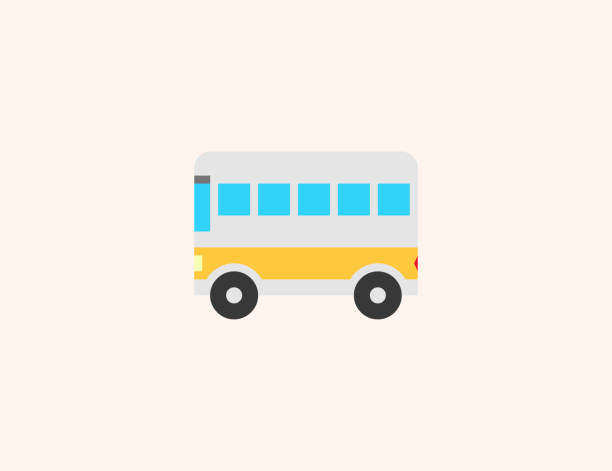 illustrations, cliparts, dessins animés et icônes de icône de vecteur de bus de passager. symbole plat de couleur d’autobus scolaire d’isolement - vecteur - enfants derrière voiture vacance