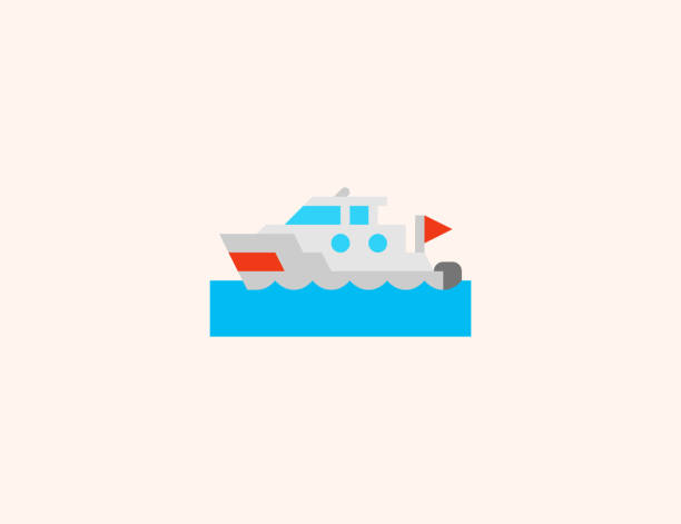 ikona wektora łodzi motorowej. izolowana motorówka, łódź motorowa z płaskim kolorem - wektor - sailing motorboating speedboat racing nautical vessel stock illustrations