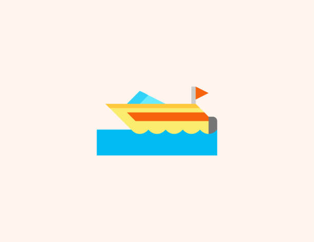 speedboat vektor-symbol. isolierte motorboot flach farbiges symbol - vektor - motorbootfahren stock-grafiken, -clipart, -cartoons und -symbole