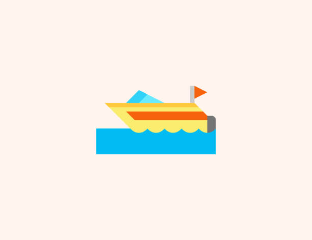 ilustraciones, imágenes clip art, dibujos animados e iconos de stock de icono vectorial de lancha rápida. símbolo plano de motor boat aislado - vector - nautical vessel motorboating motorboat fun