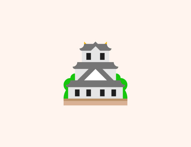 日本の城ベクトルアイコン。孤立した日本の城、要塞の平らな色のシンボル - ベクトル - 城点のイラスト素材／クリップアート素材／マンガ素材／アイコン素材