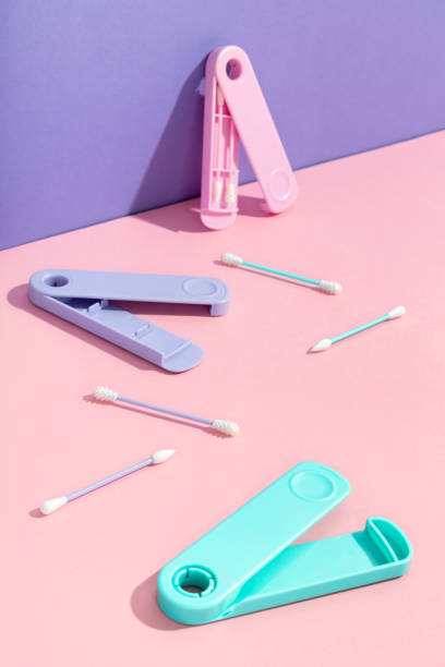 istock Creative composition with reusable silicone swab. Alternative to cotton buds 1290874088