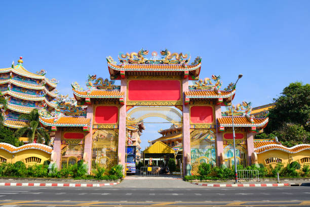 istock beautiful gate of a Chinese temple during a sunny day 1290875227