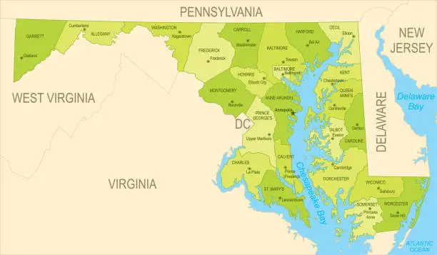 Vector illustration of Flat map of Maryland